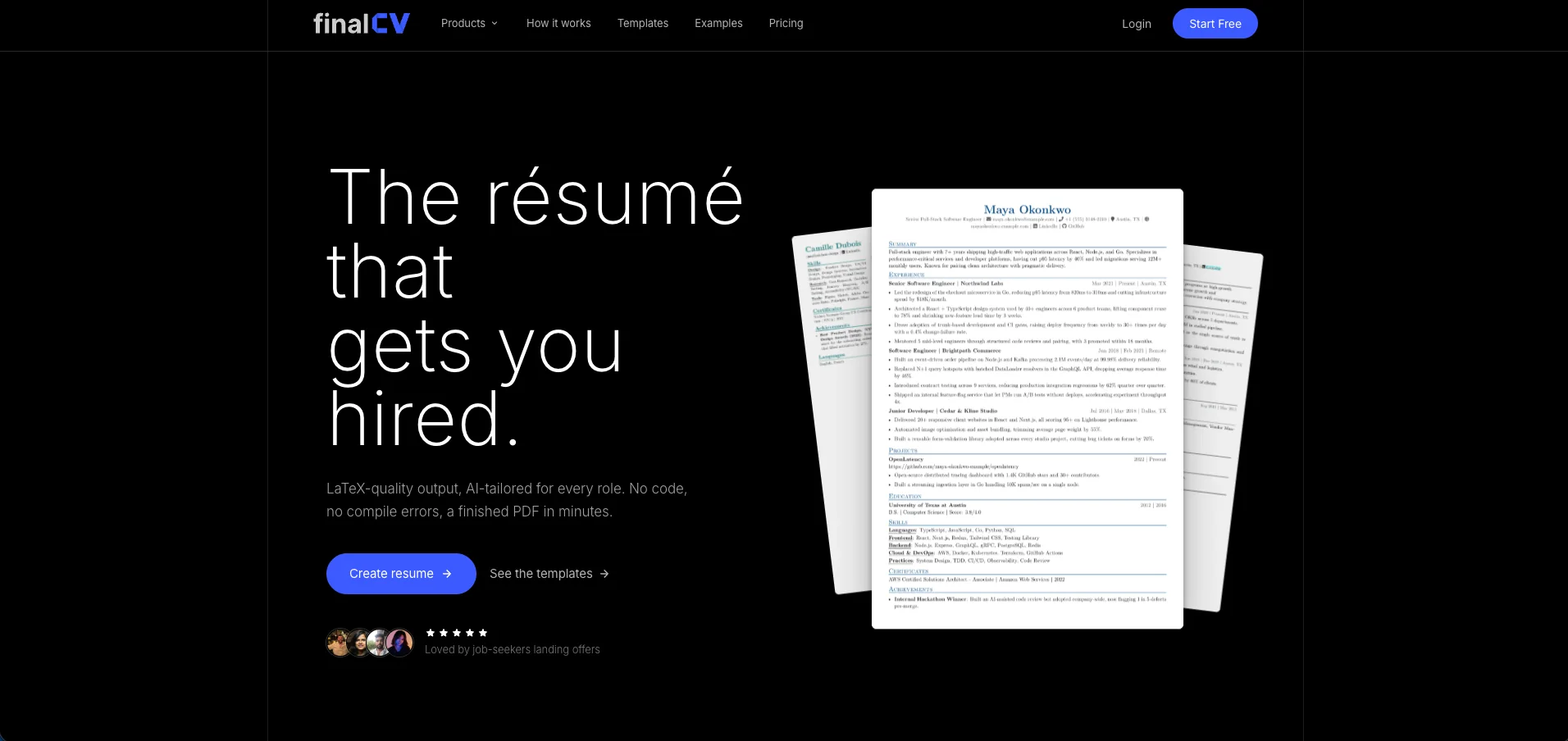 FinalCV landing page