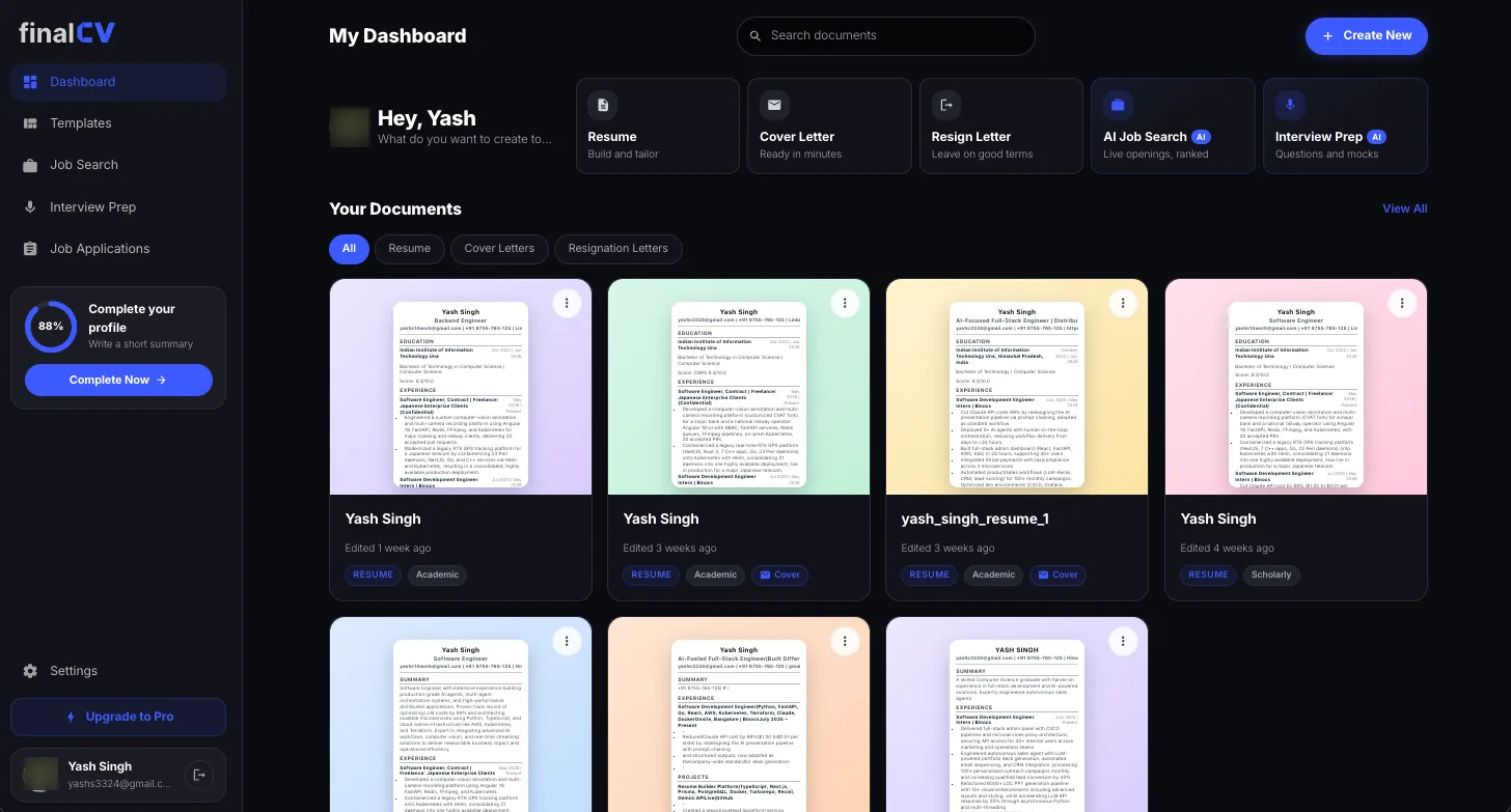 FinalCV document dashboard
