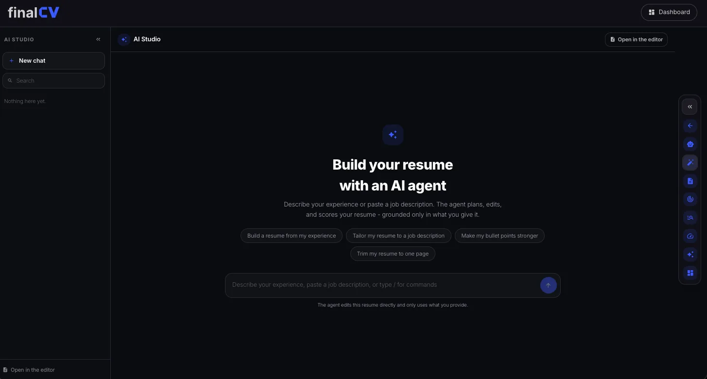 AI studio for drafting and tailoring a resume